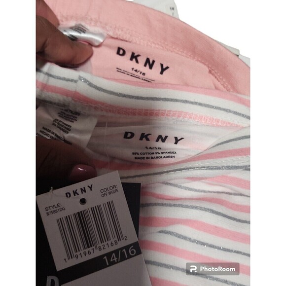 DKNY Kids Girl 3 Pcs Pull On Stripe And Heather Leggings, Pink Combo Siz… - Picture 10 of 11